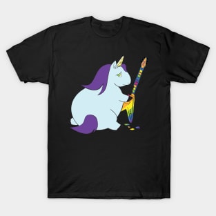 Chubby Unicorn Bites Rainbow Guitar T-Shirt